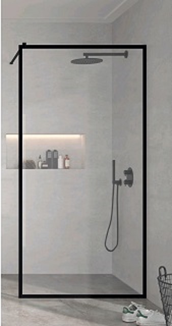 Panel fijo transparente de ducha con perfil en negro